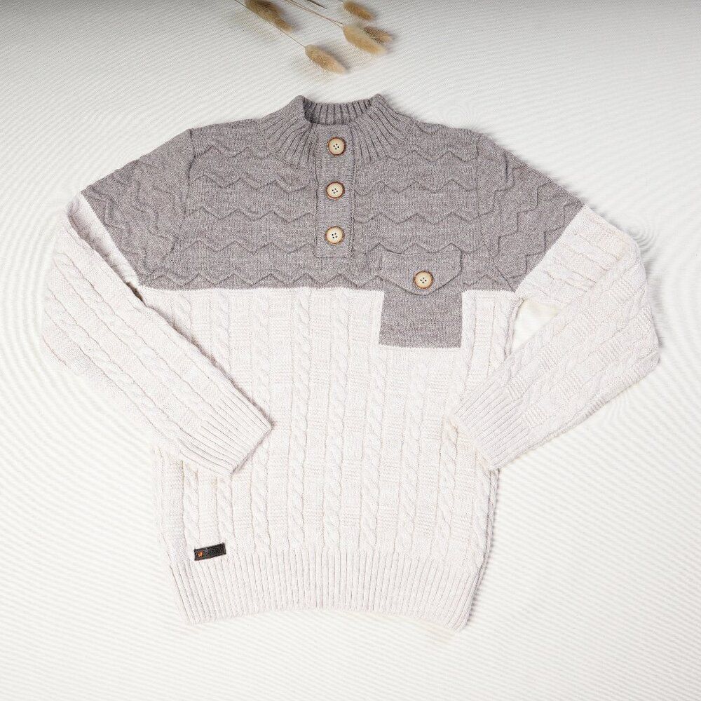 Big Kids Boy's Children's Cable Knit Buttoned Sweater Natural brown